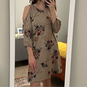 Tan Floral Knit Dress